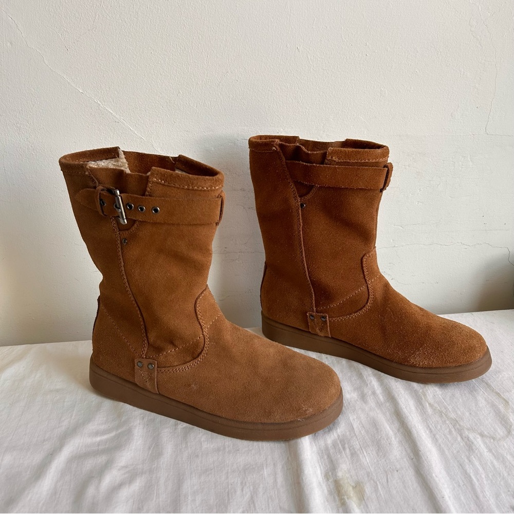 Marc Fisher MFEARRA Fleece Lined Suede Leather Buckle Strap Boots 8.5